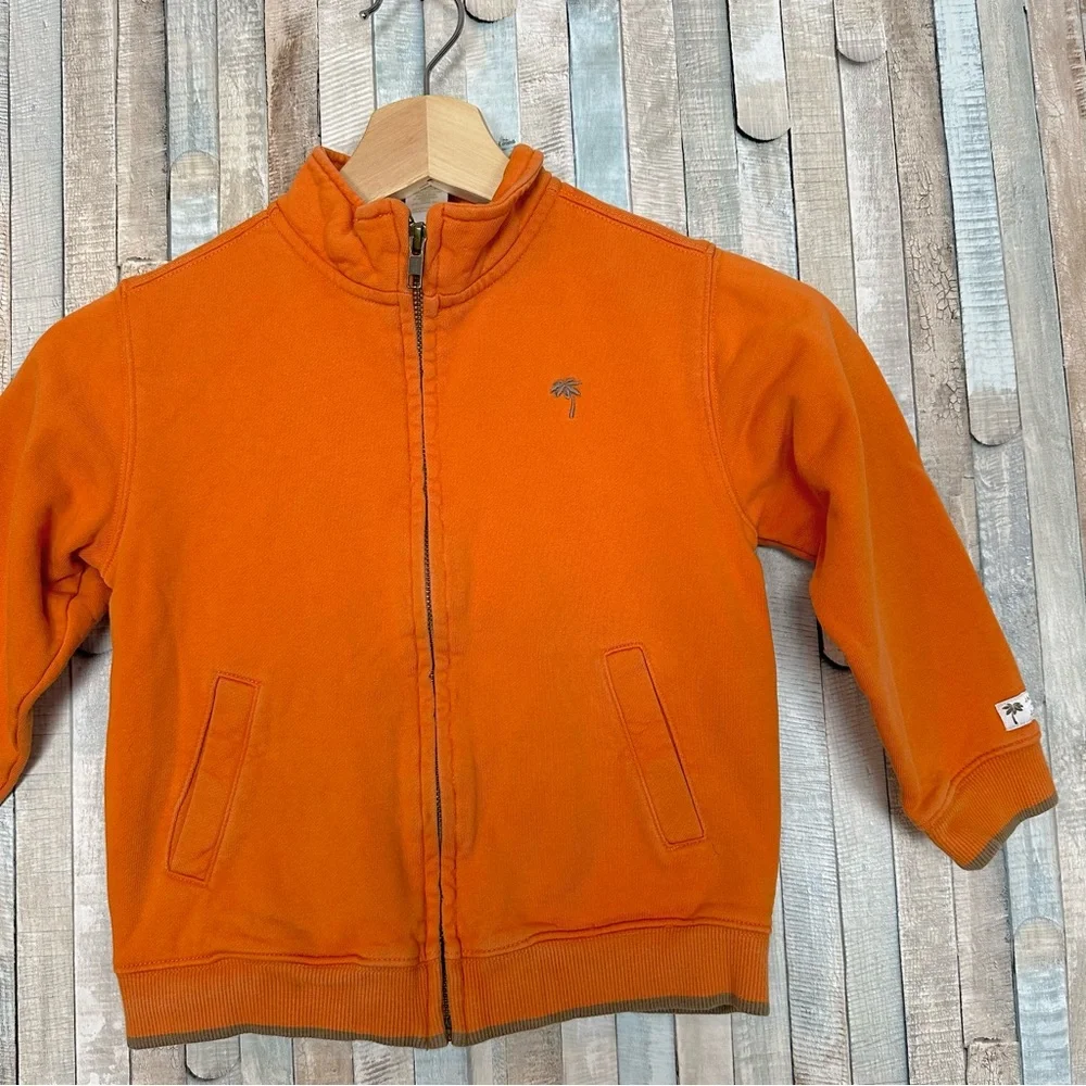 Janie and Jack 4 Boys Orange Full‎ Zip Jacket Sweatshirt Cotton Terry Knit Palm